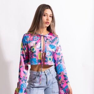 Zara Womens Extra Large Floral Crop Blouse